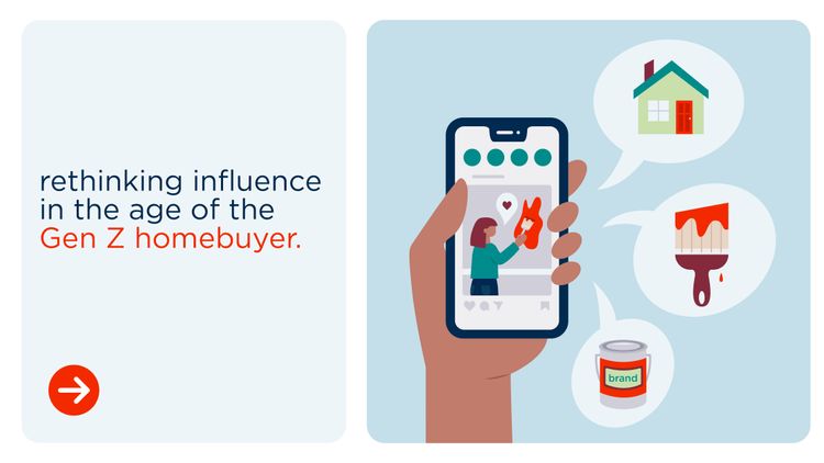 Rethinking influence in the age of the Gen Z homebuyer with phone graphic.
